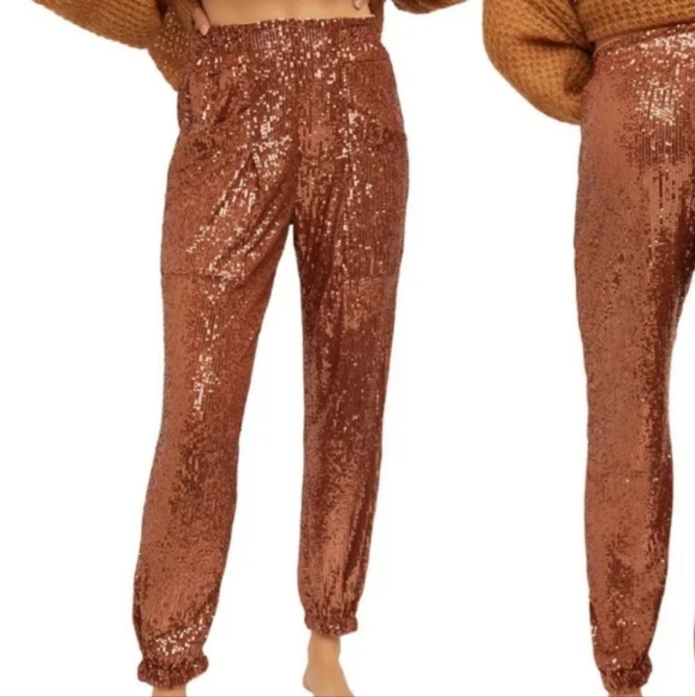 Free People Sequin Joggers in Bronze